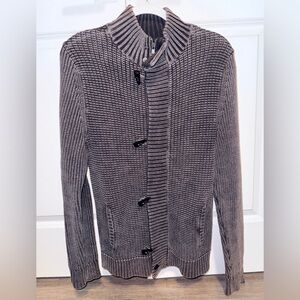 Express Men’s Toggle Knit Sweater Jacket Gray Full Zip 100% Cotton Size Small